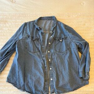 SHEIN Light Blue Washed Denim Button-Up Shirt